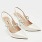 Original Miu Miu White Satin Crystal Embellished Slingback Pumps Size 38.5