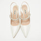 Original Miu Miu White Satin Crystal Embellished Slingback Pumps Size 38.5