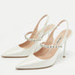 Original Miu Miu White Satin Crystal Embellished Slingback Pumps Size 38.5