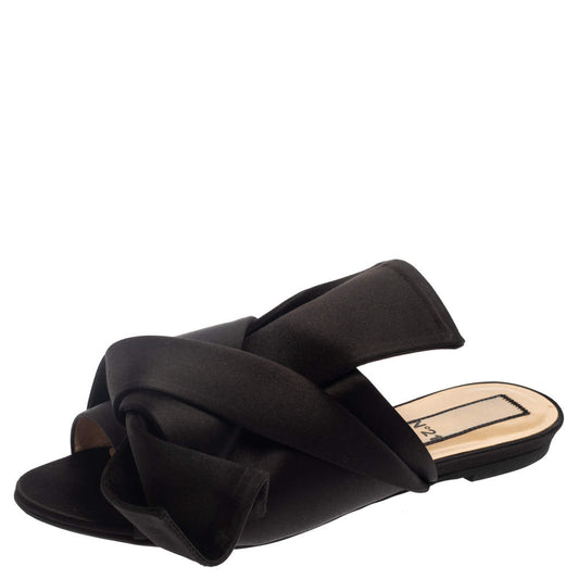 Original N21 Black Satin Knot Flat Mules Size 39