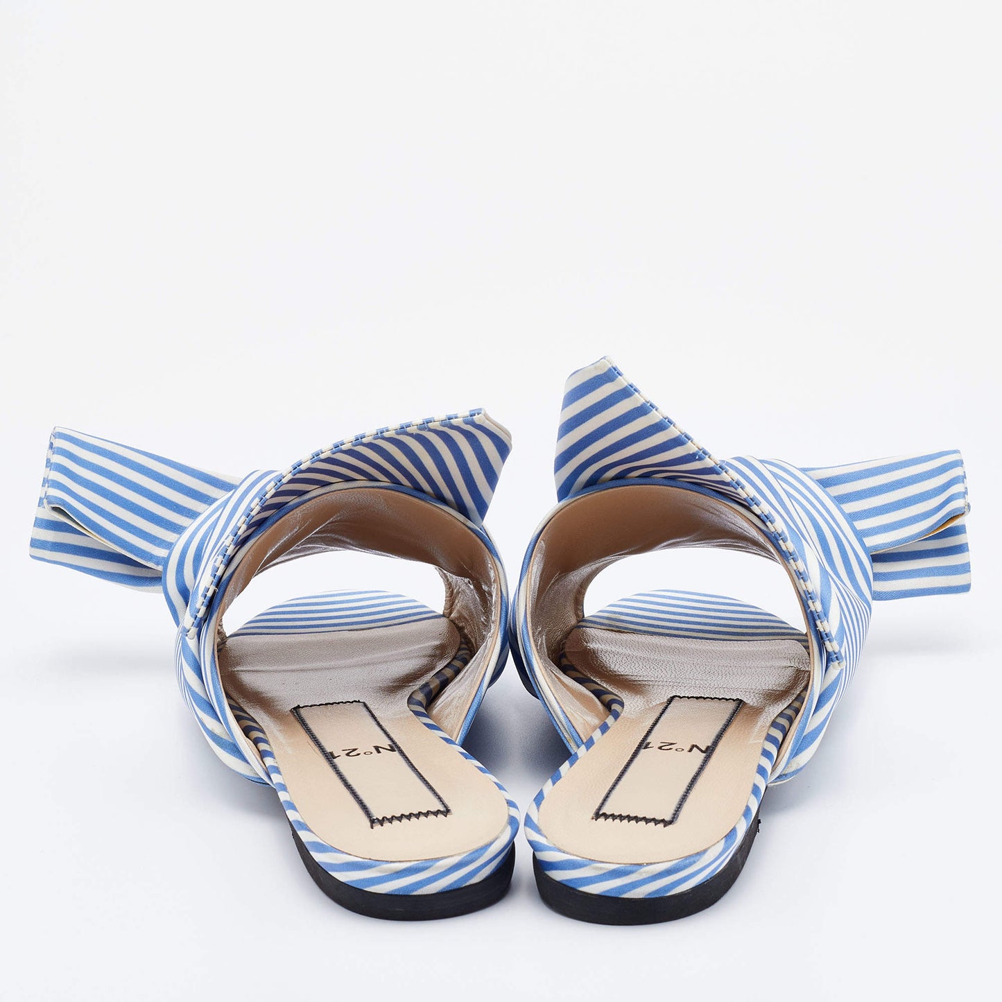 Original Nº21 Blue/White Satin Knot Flat Mules Size 37