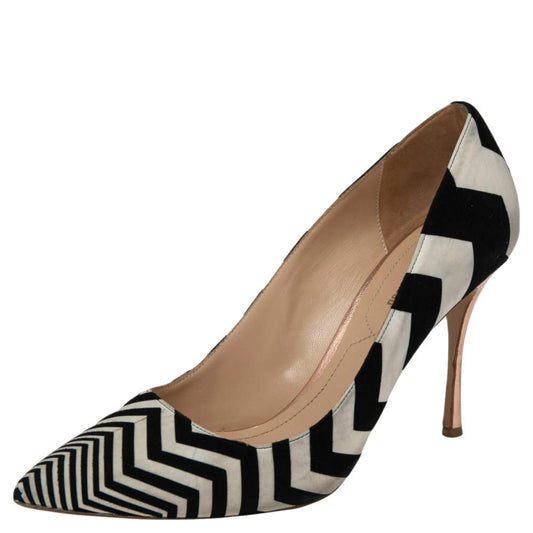 Original Nicholas Kirkwood Black/White Zigzag Print Suede Pointed Toe Pumps Size 39