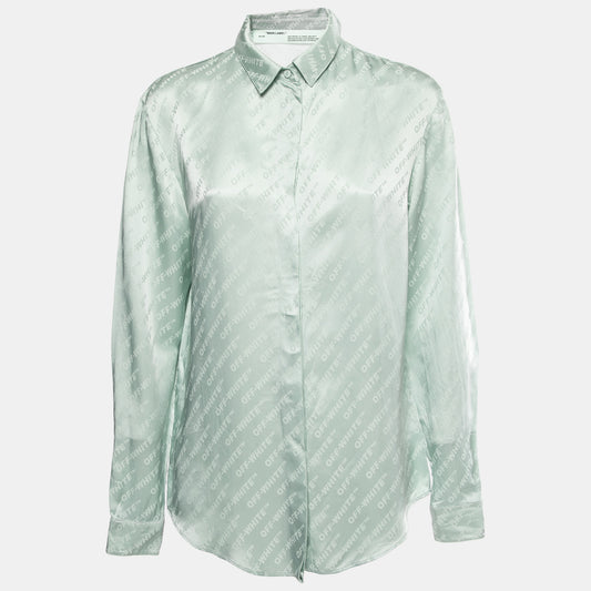 Original Off-White Mint Green Satin Jacquard Button Front Shirt S