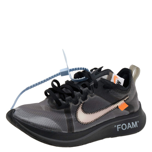 Original Off White x Nike Black/Silver Mesh And Polyurethane Zoom Fly Low Top Sneakers Size 36