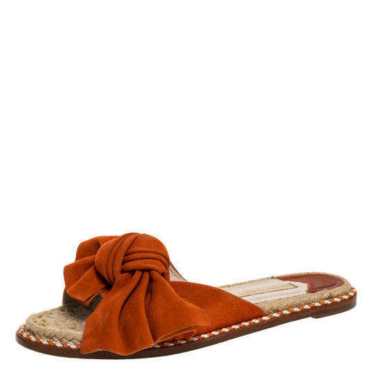 Original Paloma Barceló Orange Suede Leather Geranio Knotted Flat Slides Size 38