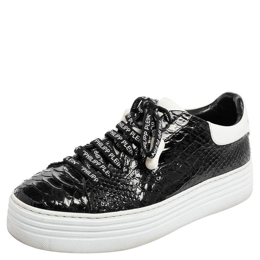 Original Phillip Plein Black/White Python Embossed Leather Sneakers Size 39