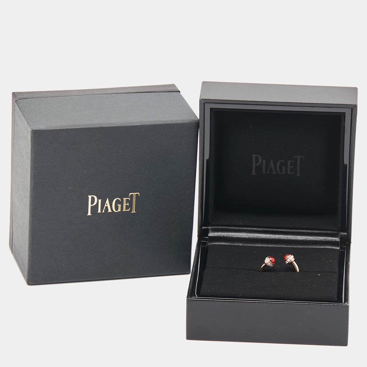 Original Piaget Possession Carnelian Diamond 18k Rose Gold Ring Size 56