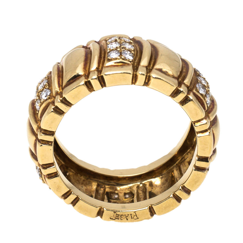 Original Piaget Diamond 18K Yellow Gold Wide Band Ring Size 53