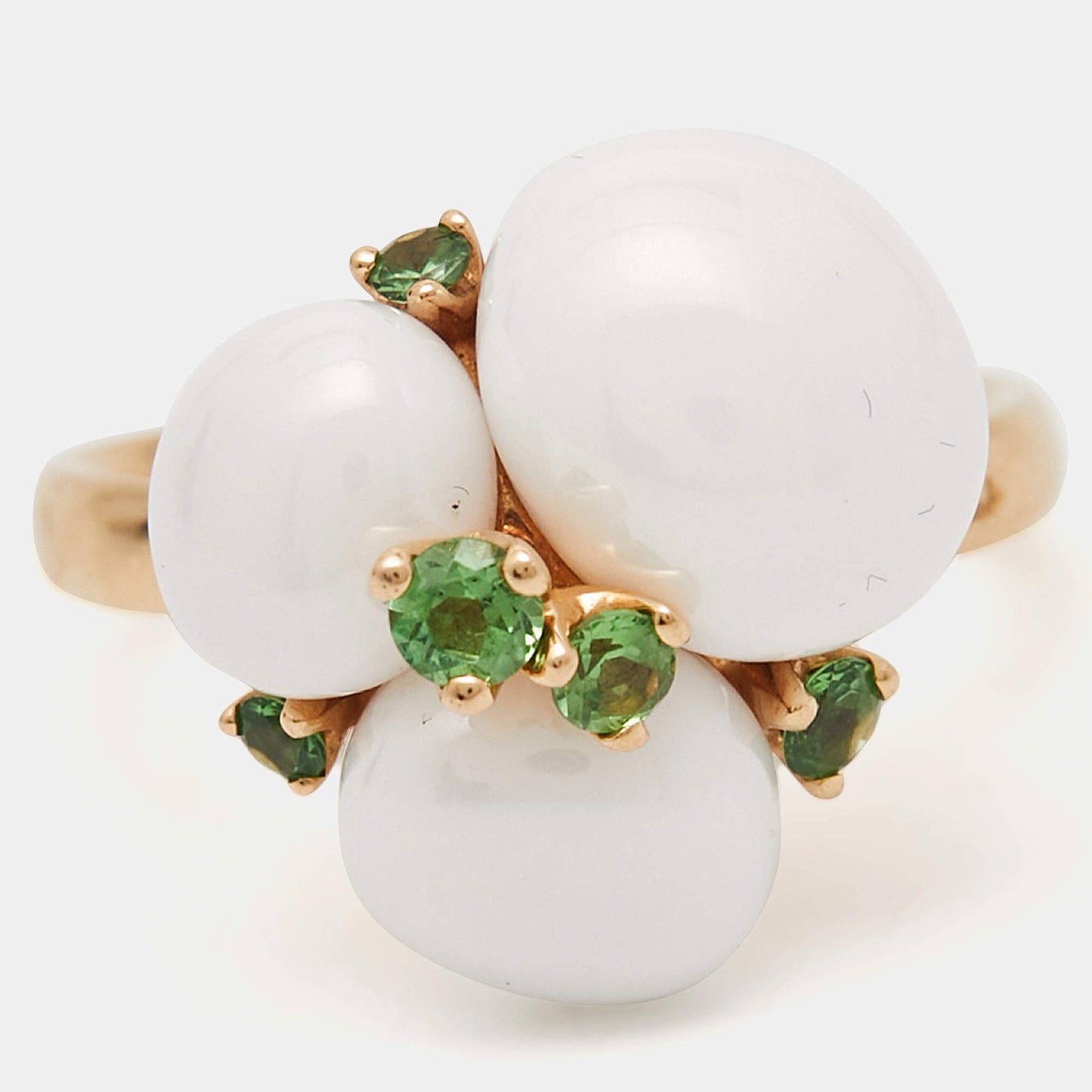 Original Pomellato Capri Ceramic Tsavorite Garnets 18k Rose Gold Ring Size 54.5