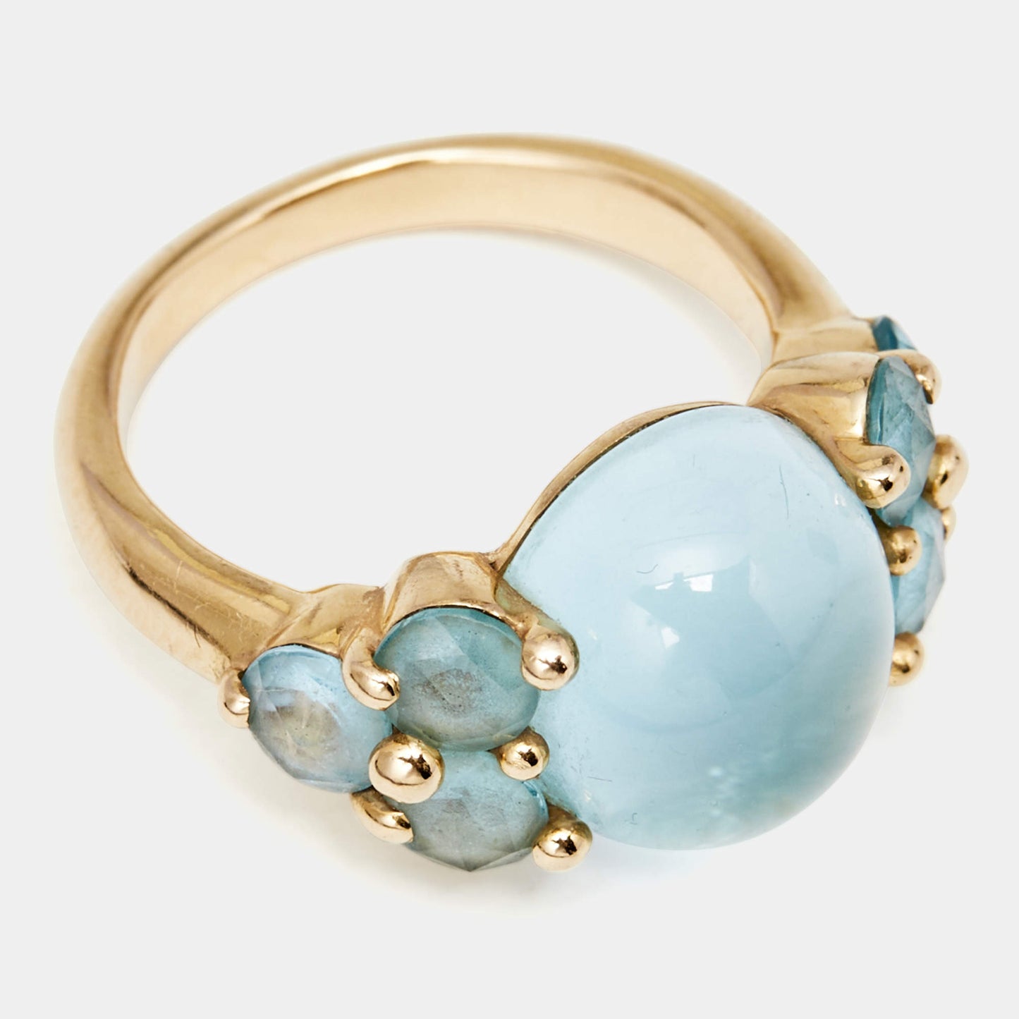 Original Pomellato Luna Blue Topaz 18K Rose Gold Cocktail Ring Size 54