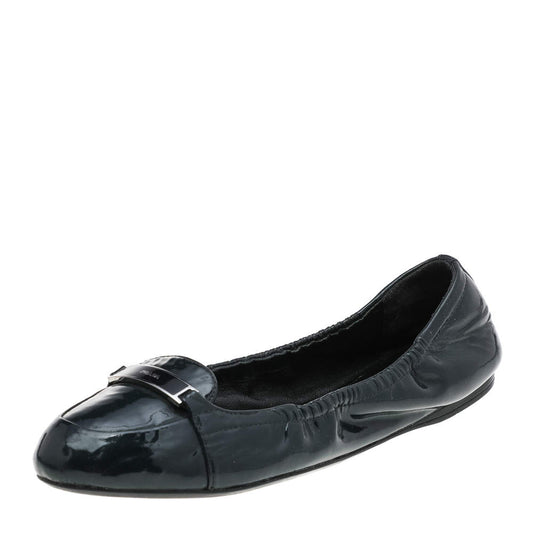 Original Prada Dark Blue Patent Leather Ballet Flats Size 39