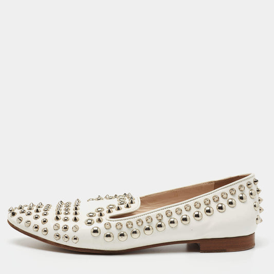 Original Prada White Leather Studded Smoking Slippers Size 37