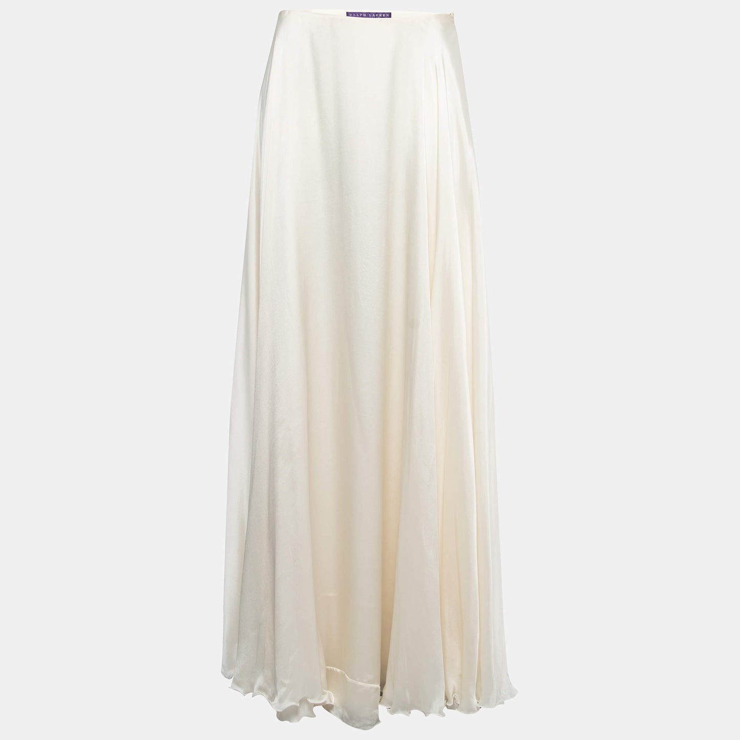 Original Ralph Lauren Collection Off-White Silk Satin Flared Maxi Skirt M