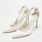 Original René Caovilla White Satin Crystal Embellished Slingback Ankle Strap Pumps Size 34.5