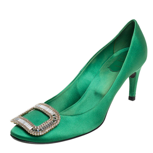 Original Roger Vivier Green Satin Limelight Buckle Pumps Size 39