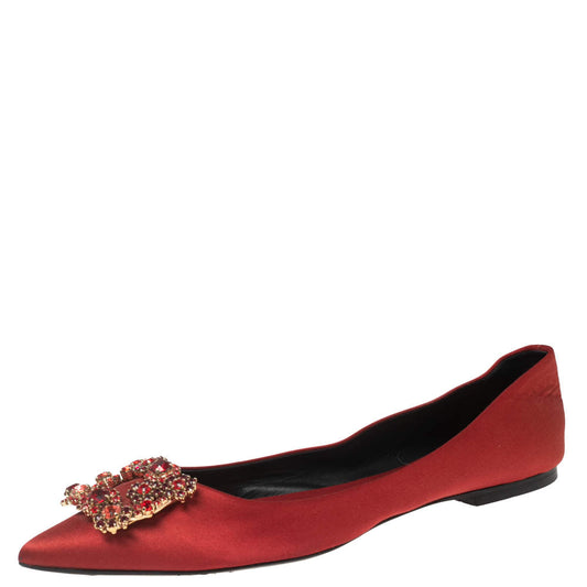 Original Roger Vivier Red Satin Crystal Embellished Ballet Flats Size 39