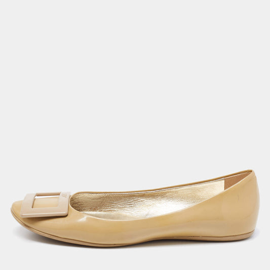 Original Roger Vivier Beige Patent Leather Trompette Ballet Flats Size 38