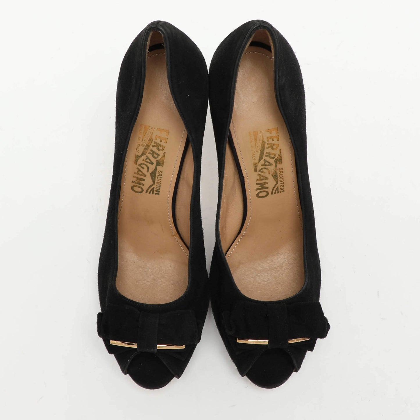 Original Salvatore Ferragamo Black Suede Rosella Peep Toe Pumps Size 40