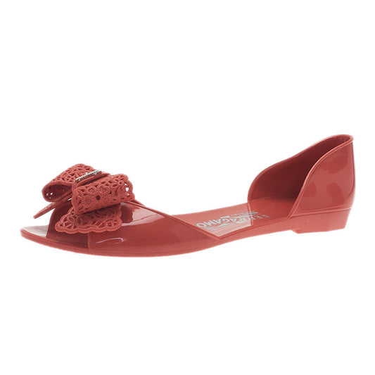 Original Salvatore Ferragamo Pink Preita Lace Bow Jelly Flats Size 39.5