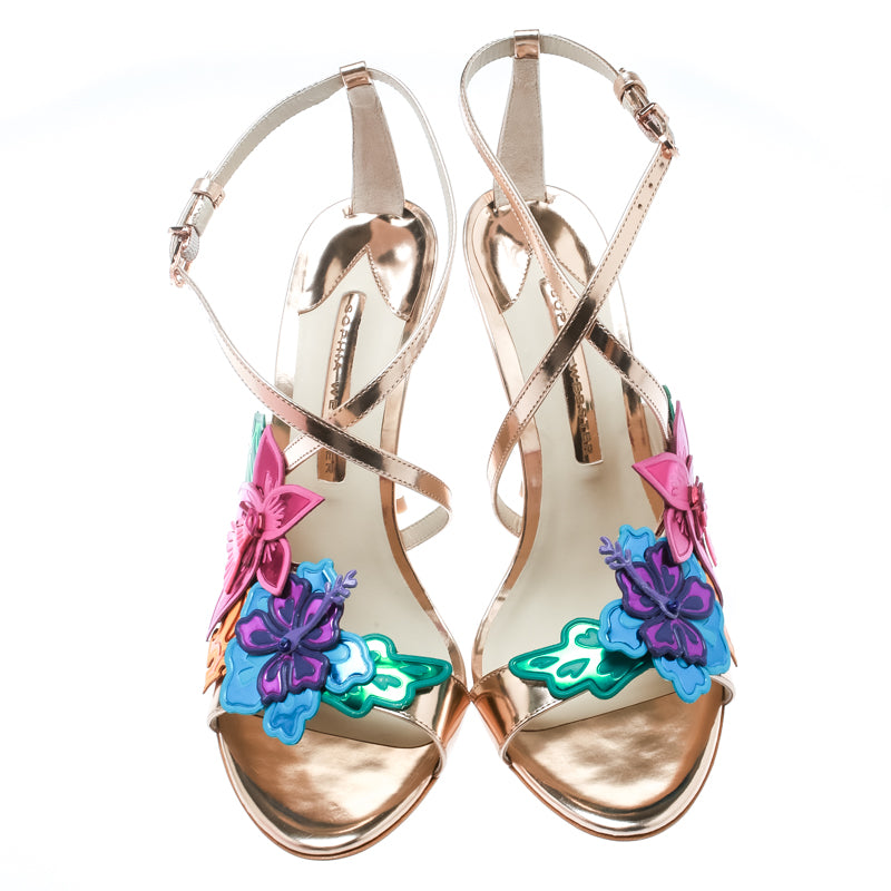 Original Sophia Webster Rose Gold Leather Hula Floral Embellished Crisscross Sandals Size 40.5 (Never Used)