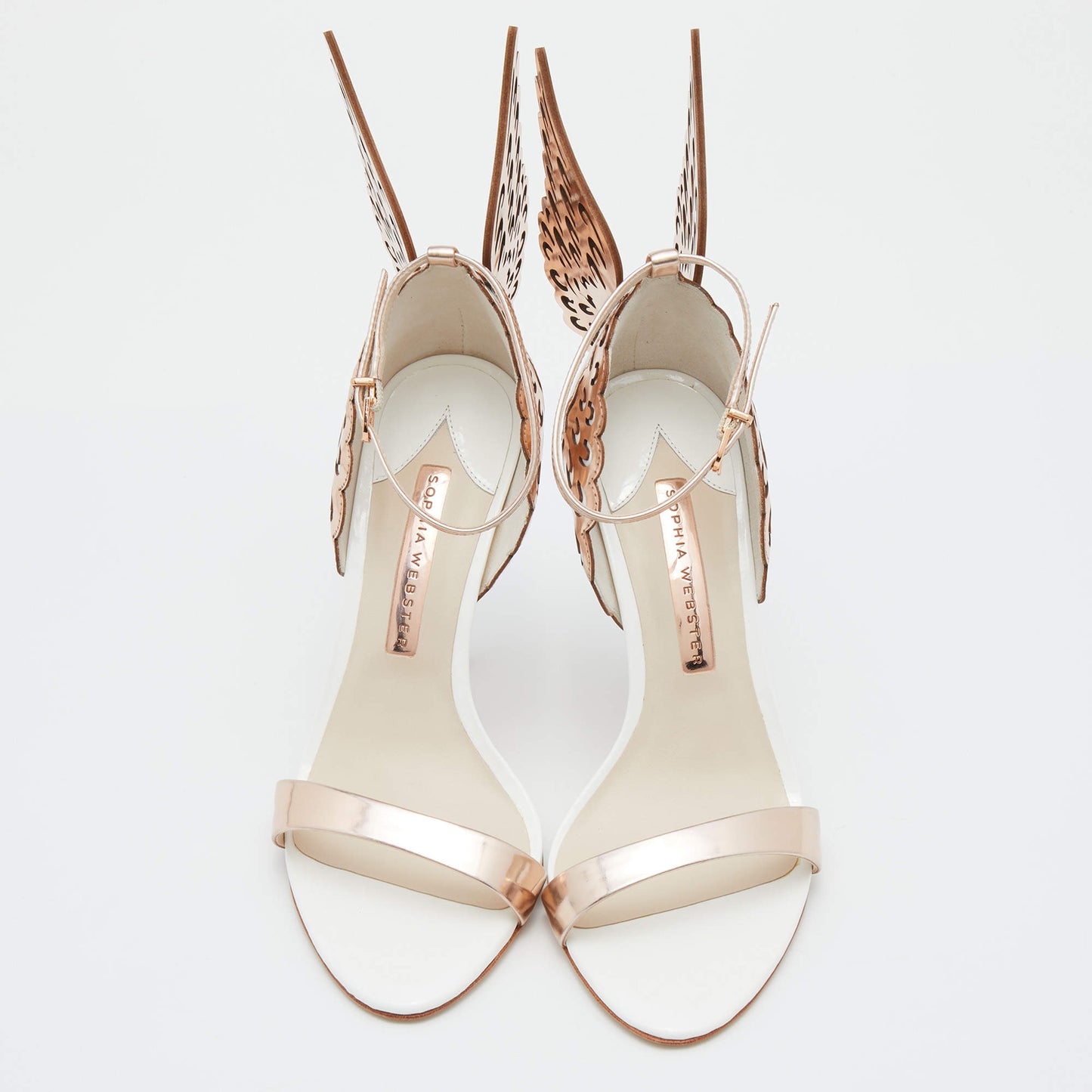 Original Sophia Webster Metallic Rose Gold Leather Chiara Butterfly Ankle Strap Sandals Size 37 (Never Used)