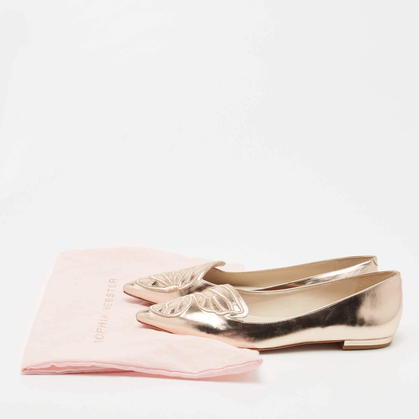 Original Sophia Webster Rose Gold Leather Bibi Butterfly Ballet Flats Size 40.5 (Never Used)