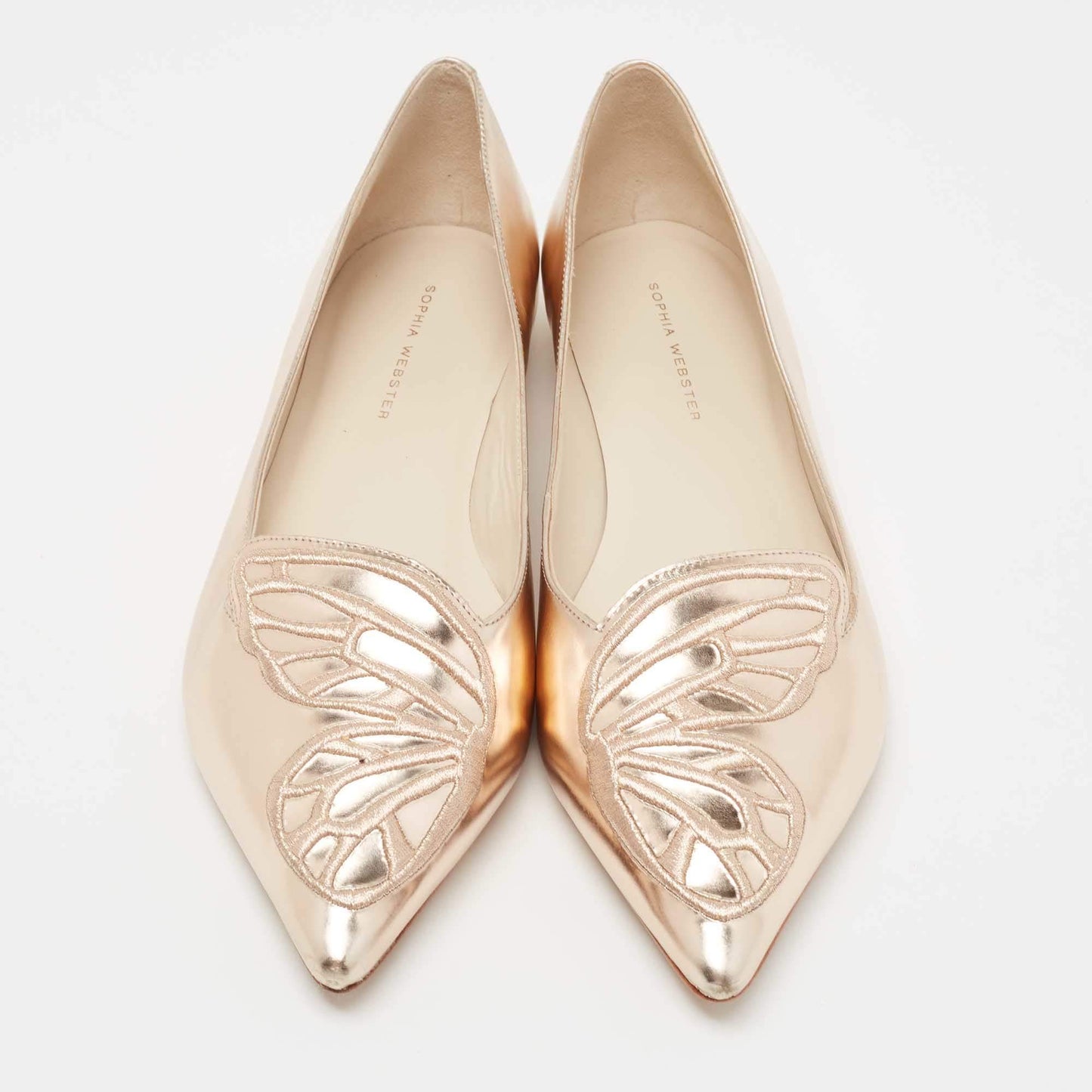 Original Sophia Webster Rose Gold Leather Bibi Butterfly Ballet Flats Size 40.5 (Never Used)