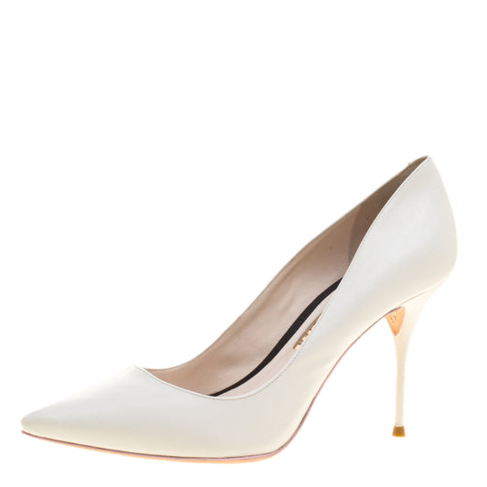 Original Sophia Webster White Leather Lola Pointed Toe Pumps Size 37.5