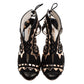 Original Sophia Webster Black Suede and Metallic Rose Gold Leather Riko Cut Out Sandals Size 38.5