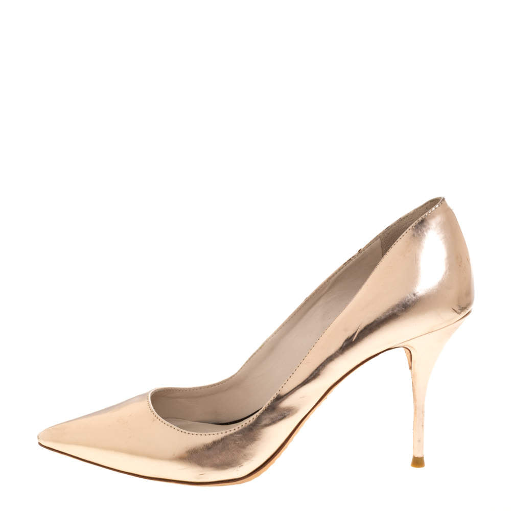 Original Sophia Webster Metallic Rose Gold Leather Coco Flamingo Pointed Toe Pumps Size 39