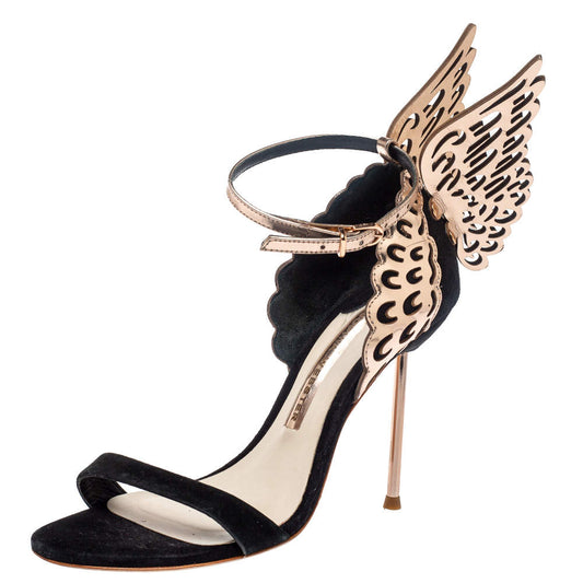 Original Sophia Webster Black/Rose Gold Suede and Leather Evangeline Open Toe Sandals Size 36.5