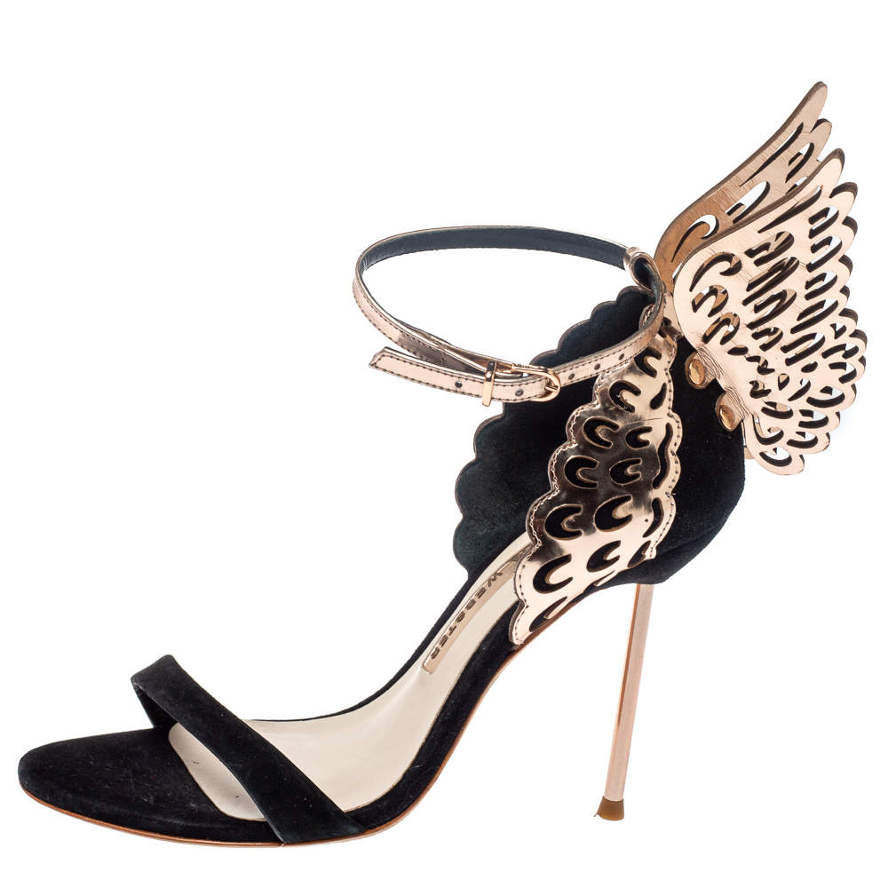 Original Sophia Webster Black/Rose Gold Suede and Leather Evangeline Open Toe Sandals Size 36.5