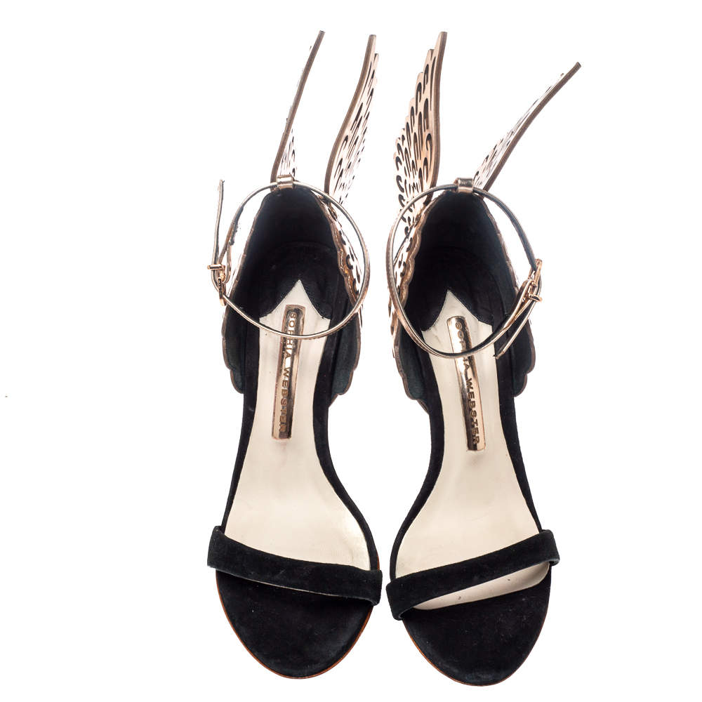 Original Sophia Webster Black/Rose Gold Suede and Leather Evangeline Open Toe Sandals Size 36.5