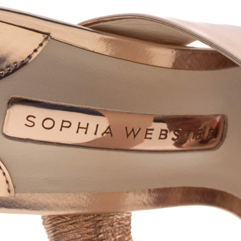 Original Sophia Webster Rose Gold Foil Leather Crystal Embellished Heel Slide Mules Size 39