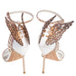 Original Sophia Webster White/Rose Gold Leather Evangeline Laser Cut Angel Wing Ankle Strap Sandals Size 40.5