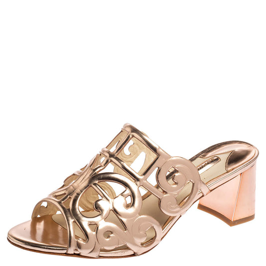 Original Sophia Webster Rose Gold Cut Out Leather Birdie Mules Size 36