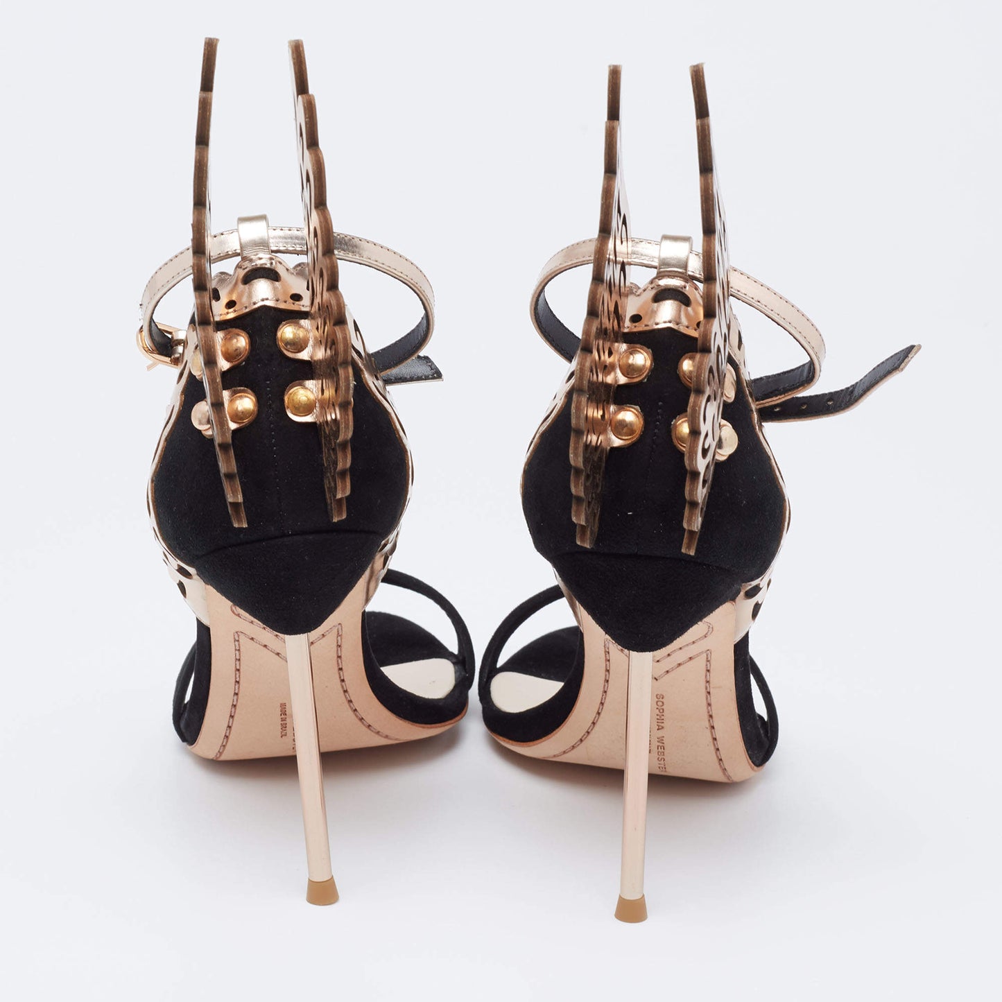 Original Sophia Webster Black/Rose Gold Suede Evangeline Ankle-Strap Sandals Size 37.5