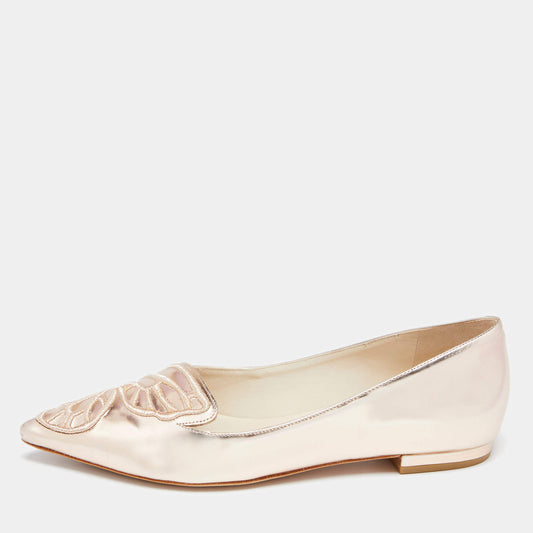 Original Sophia Webster Metallic Rose Gold Leather Bibi Butterfly Pointed Toe Ballet Flats Size 37.5