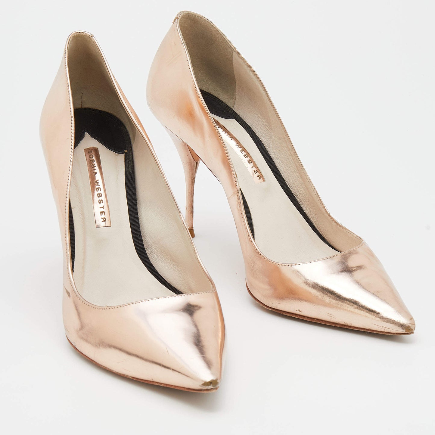 Original Sophia Webster Metallic Rose Gold Leather Coco Flamingo Pointed Toe Pumps Size 41