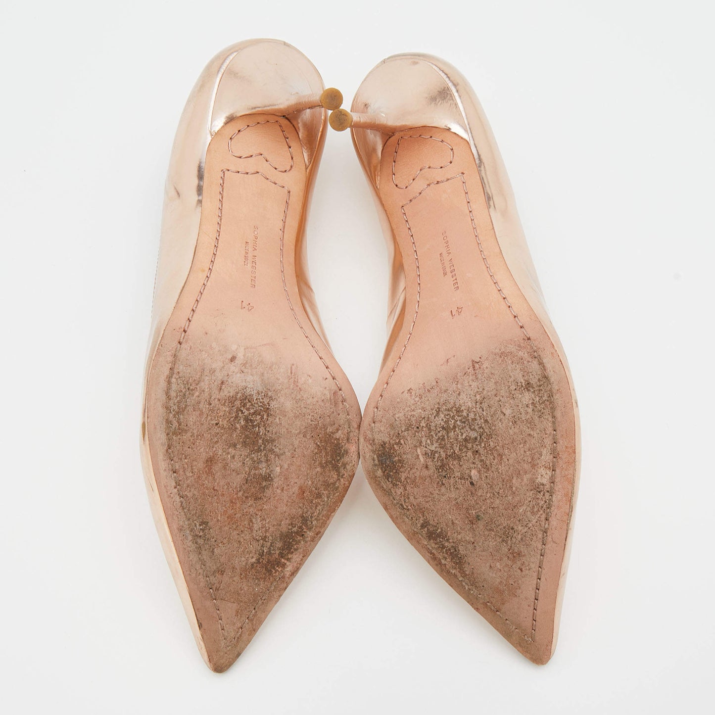 Original Sophia Webster Metallic Rose Gold Leather Coco Flamingo Pointed Toe Pumps Size 41