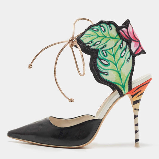 Original Sophia Webster Tricolor Leather and Satin Rousseau Jungle Ankle Tie Pumps Size 39