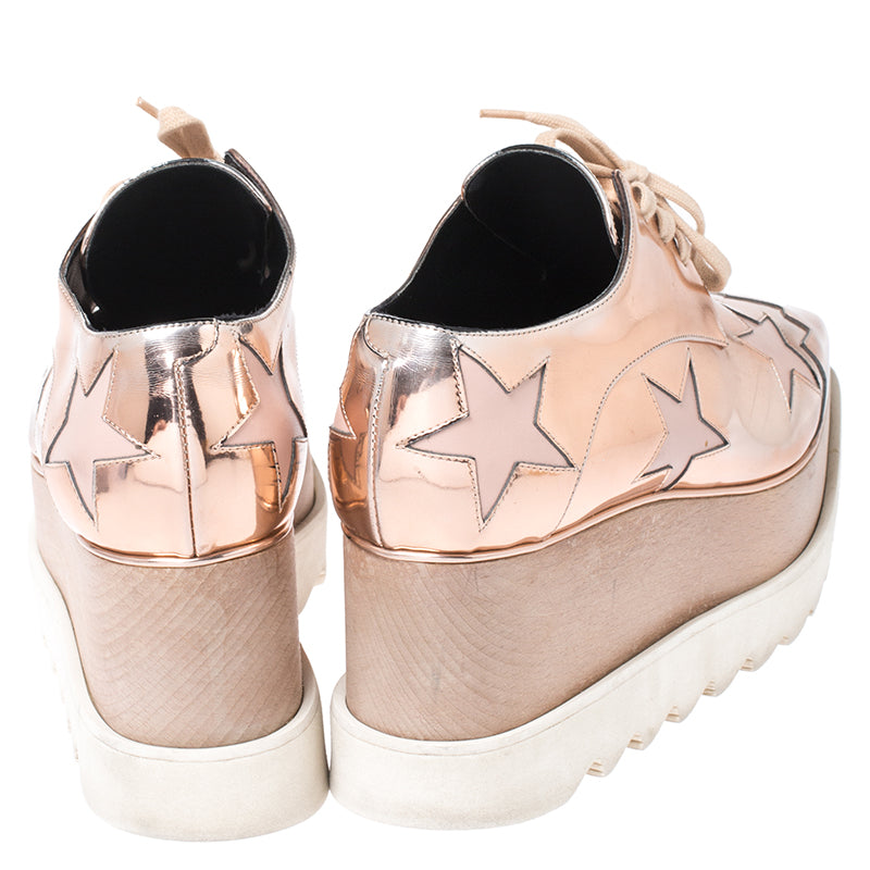 Original Stella McCartney Metallic Rose Gold Faux Leather Elyse Star Platform Lace Up Derby Size 36