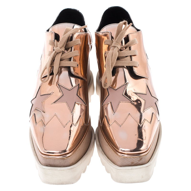 Original Stella McCartney Metallic Rose Gold Faux Leather Elyse Star Platform Lace Up Derby Size 36