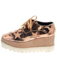 Original Stella McCartney Rose Gold Faux Patent Leather Elyse Star Platform Sneakers Size 38.5