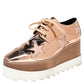 Original Stella McCartney Rose Gold  Faux Patent and Leather Elyse Star Platform Lace Up Sneakers Size 36