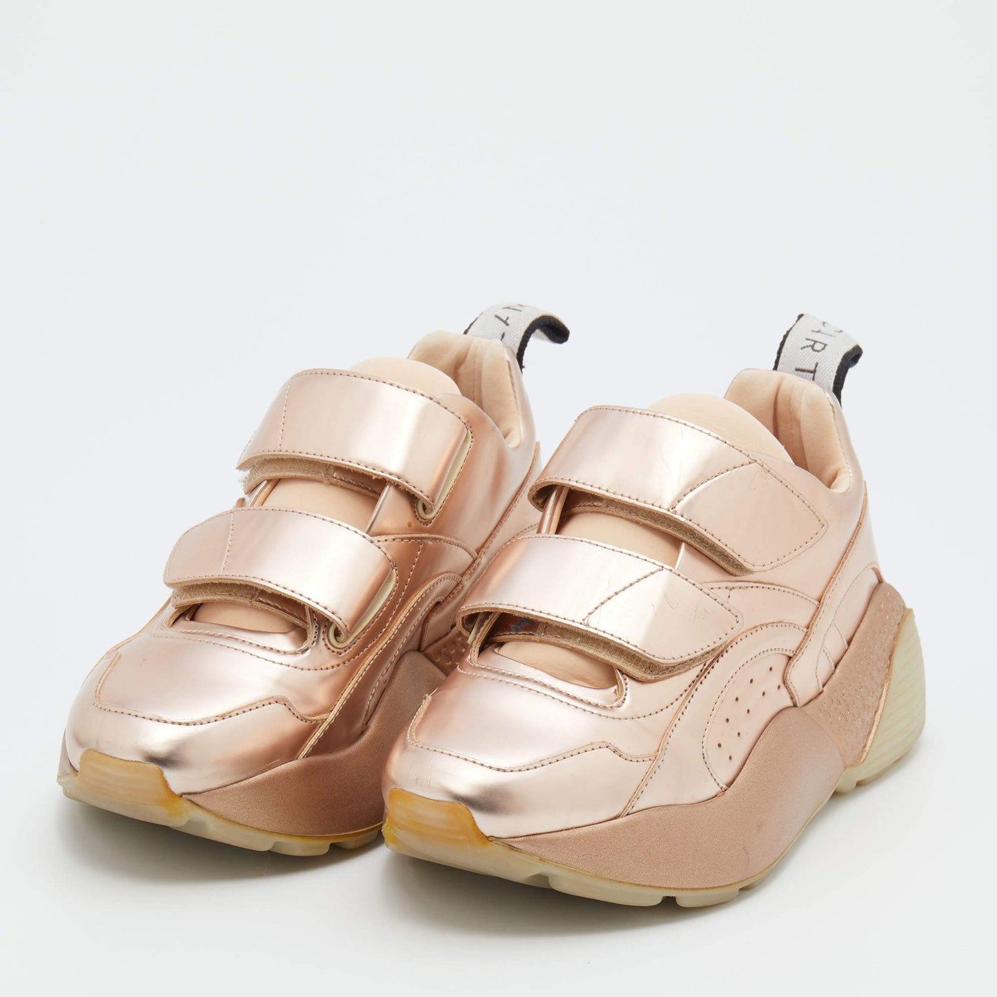 Original Stella McCartney Metallic Rose Gold Faux Leather Eclypse Sneakers Size 36