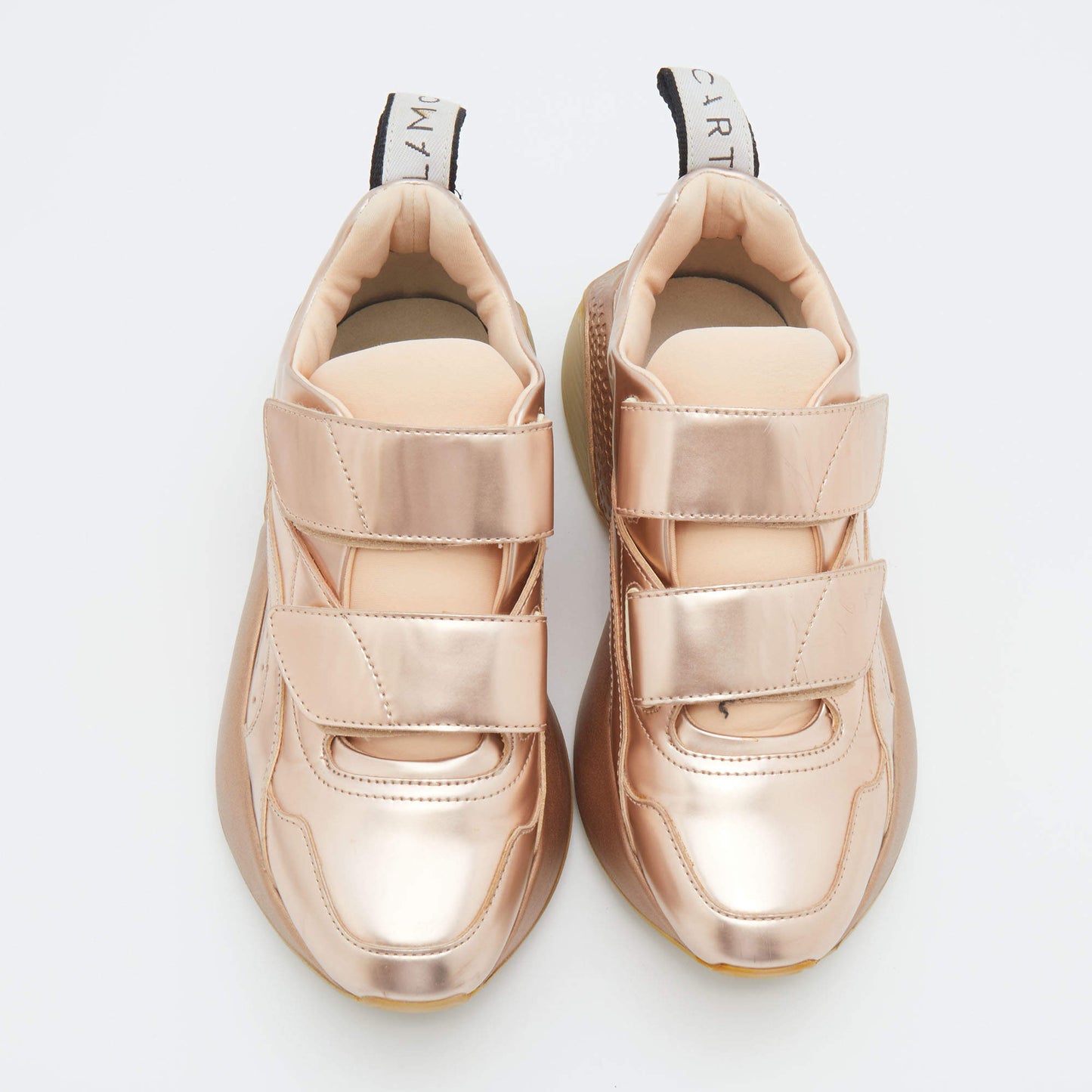 Original Stella McCartney Metallic Rose Gold Faux Leather Eclypse Sneakers Size 36