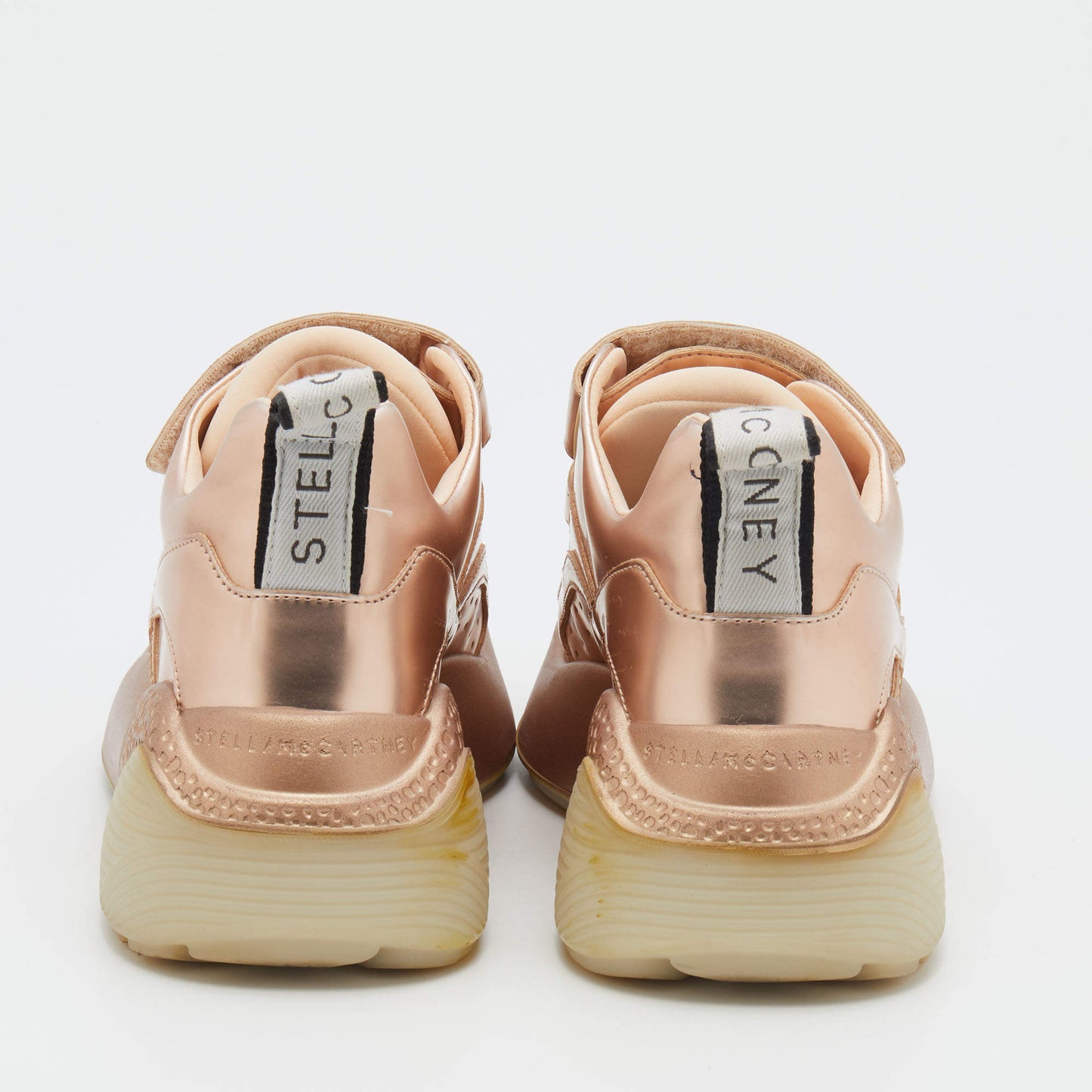 Original Stella McCartney Metallic Rose Gold Faux Leather Eclypse Sneakers Size 36