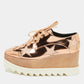 Original Stella McCartney Metallic Rose Gold Faux Patent Leather Elyse Star Platform Lace Up Sneakers Size 37