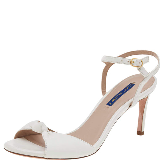 Original Stuart Weitzman White Leather Gloria Ankle Strap Sandals Size 38.5